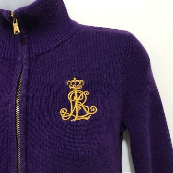 Lauren Ralph Lauren Women's Small Purple Cotton Knit Jacket with Gold Crown Logo - Picture 2 of 12